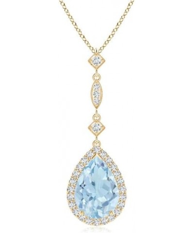 Natural Aquamarine Halo Solitaire Pendant Necklace for Women, Girls in 14K Solid Gold/Platinum | March Birthstone | Jewelry G...