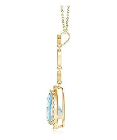 Natural Aquamarine Halo Solitaire Pendant Necklace for Women, Girls in 14K Solid Gold/Platinum | March Birthstone | Jewelry G...