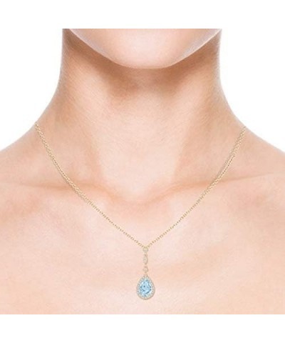 Natural Aquamarine Halo Solitaire Pendant Necklace for Women, Girls in 14K Solid Gold/Platinum | March Birthstone | Jewelry G...