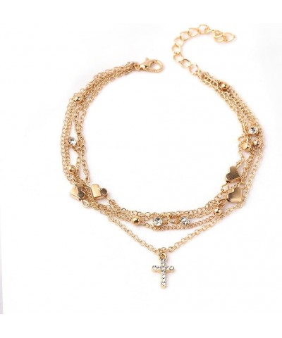 Gold Multilayer Chain Anklets for Women Beach Barefoot Butterfly Cross Pendant Charm Anklets Jewelry $9.60 Anklets