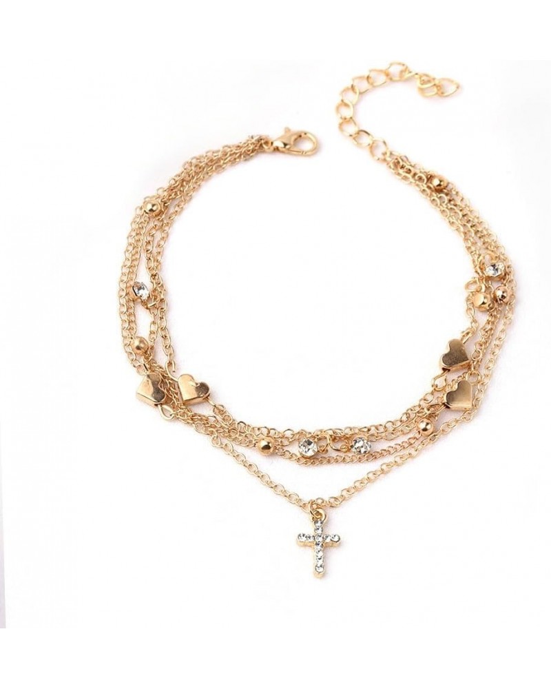 Gold Multilayer Chain Anklets for Women Beach Barefoot Butterfly Cross Pendant Charm Anklets Jewelry $9.60 Anklets