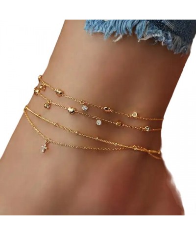 Gold Multilayer Chain Anklets for Women Beach Barefoot Butterfly Cross Pendant Charm Anklets Jewelry $9.60 Anklets