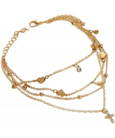 Gold Multilayer Chain Anklets for Women Beach Barefoot Butterfly Cross Pendant Charm Anklets Jewelry $9.60 Anklets