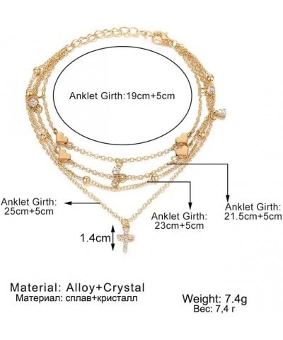 Gold Multilayer Chain Anklets for Women Beach Barefoot Butterfly Cross Pendant Charm Anklets Jewelry $9.60 Anklets