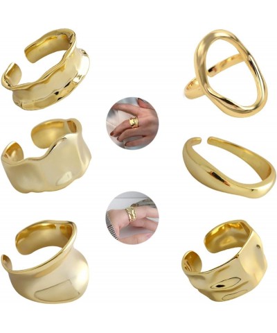 6 Pcs Chunky Gold Open Rings for Women Statement Boho Adjustable Rings Set A:gold-tone $8.82 Rings