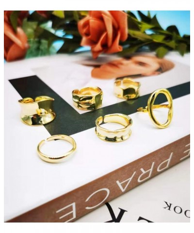 6 Pcs Chunky Gold Open Rings for Women Statement Boho Adjustable Rings Set A:gold-tone $8.82 Rings