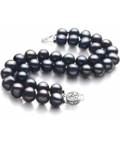 Black 8-9mm Double Strand A Quality Freshwater Sterling Silver Cultured Pearl Bracelet For Women 9.0 Inches $77.08 Bracelets