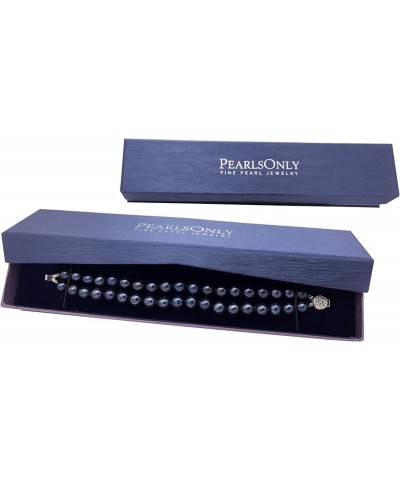 Black 8-9mm Double Strand A Quality Freshwater Sterling Silver Cultured Pearl Bracelet For Women 9.0 Inches $77.08 Bracelets