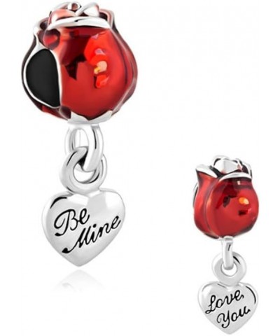 Love You Be Mine Spring Red Rose Flower Charms Dangle Beads for Bracelets $8.11 Bracelets