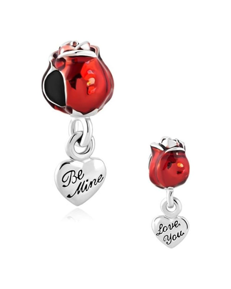 Love You Be Mine Spring Red Rose Flower Charms Dangle Beads for Bracelets $8.11 Bracelets