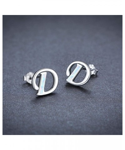 Initial Monogram Studs Earrings, 925 Sterling Silver Opal Alphabet Letter Studs Earrings for Sensitive Ears, Created Opal Jew...