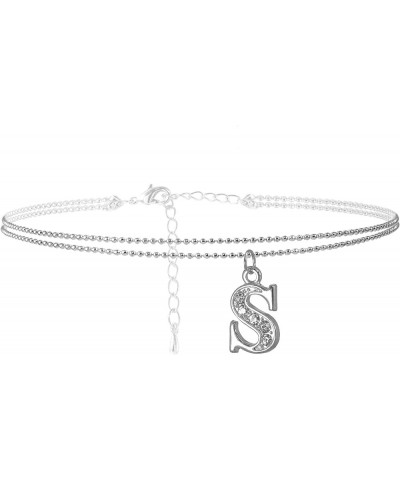 Double Line Rhinestone Crystal Initial Anklet S-Silver $7.79 Anklets