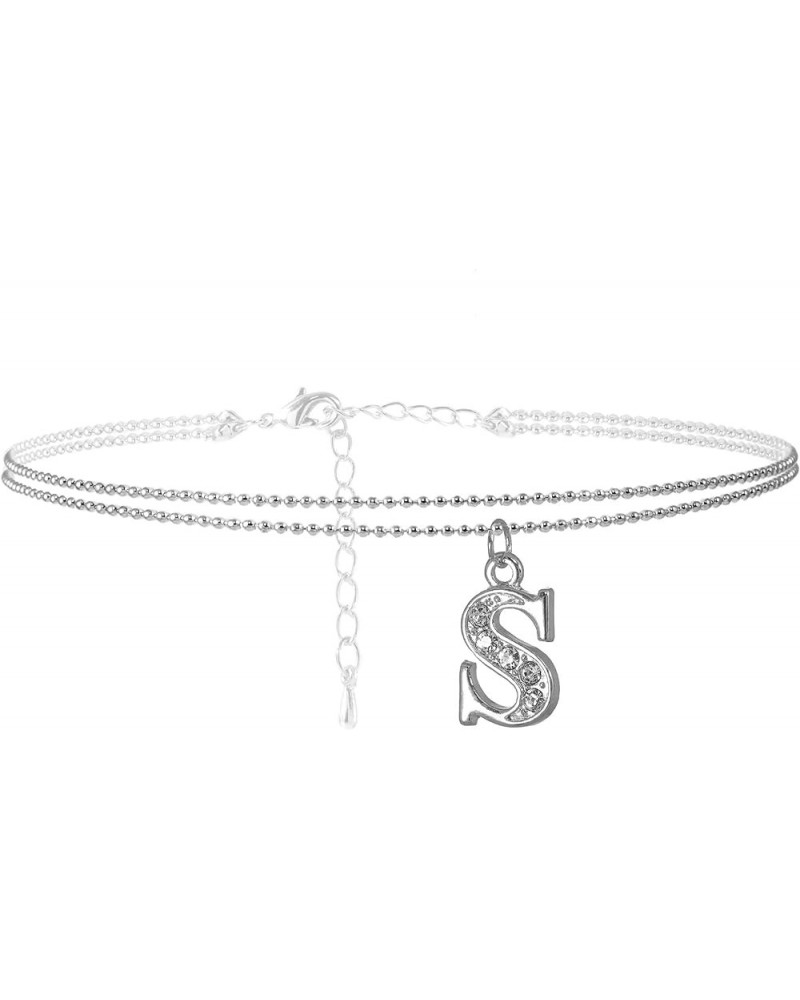 Double Line Rhinestone Crystal Initial Anklet S-Silver $7.79 Anklets