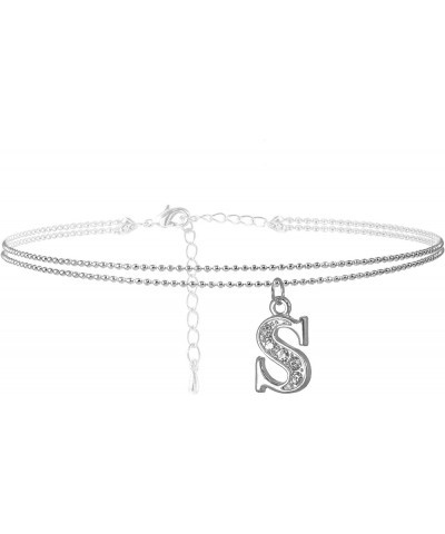 Double Line Rhinestone Crystal Initial Anklet S-Silver $7.79 Anklets