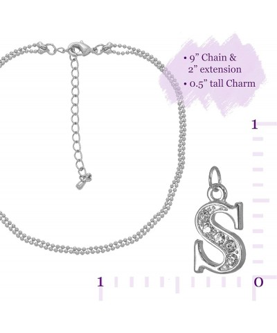 Double Line Rhinestone Crystal Initial Anklet S-Silver $7.79 Anklets