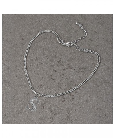 Double Line Rhinestone Crystal Initial Anklet S-Silver $7.79 Anklets