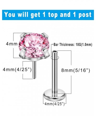 1.5mm-4mm Zircon Surgical Steel Cartilage Stud with 18g 5mm 6mm 8mm 10mm Press Fit Threadless Push Pop in Labret Post Lip For...