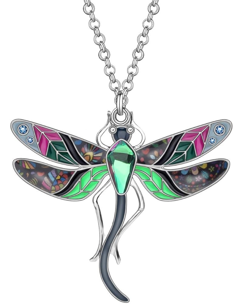 Statement Enamel Rhinestone Dragonfly Necklaces Pendant Original Design Gifts for Women Nature lover Jewelry Grey $8.95 Neckl...