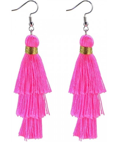 Fashion Charm Crystal Silk Tassel 3 Layers Fan Fringe Dangle Earrings designer costume jewelry 27 Hot Pink $7.01 Earrings