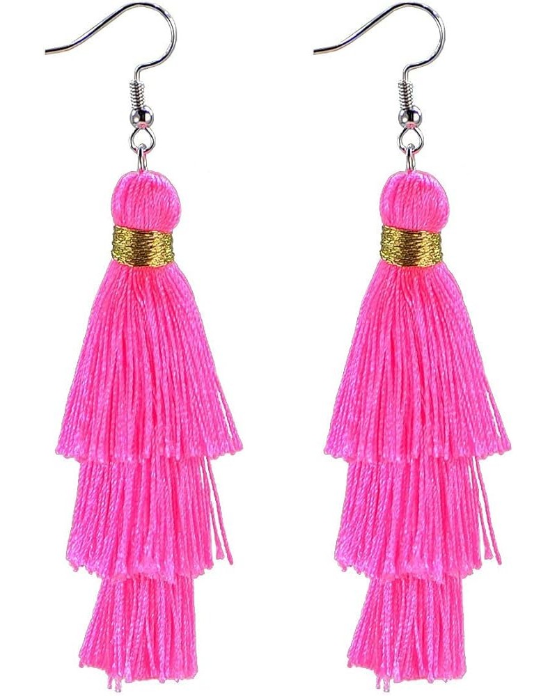 Fashion Charm Crystal Silk Tassel 3 Layers Fan Fringe Dangle Earrings designer costume jewelry 27 Hot Pink $7.01 Earrings