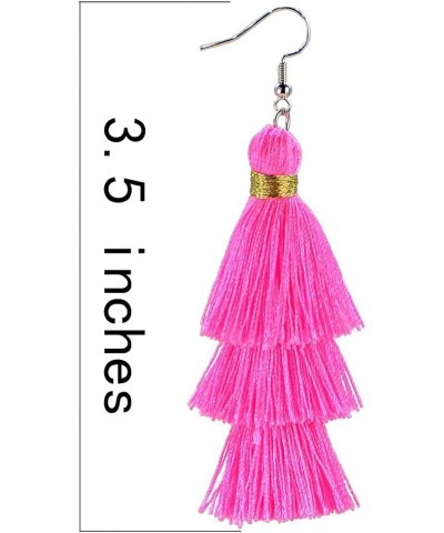 Fashion Charm Crystal Silk Tassel 3 Layers Fan Fringe Dangle Earrings designer costume jewelry 27 Hot Pink $7.01 Earrings