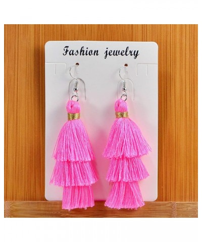 Fashion Charm Crystal Silk Tassel 3 Layers Fan Fringe Dangle Earrings designer costume jewelry 27 Hot Pink $7.01 Earrings