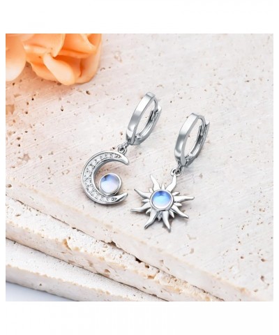 Sun and Moon Dangle Moonstone Earrings 925 Sterling Silver Dangle Huggie Earrings Jewelry for Women Girls Style 1 $20.50 Earr...