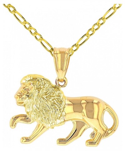 High Polish 14k Yellow Gold 3D Leo Zodiac Sign Charm Lion Animal Pendant With Cable, Curb or Figaro Chain Necklace 24.0 Inche...