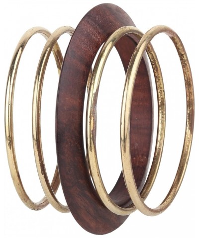 Resonance Indian Handcrafted Wooden Metal Round Edges Designer Jewelry Bangles In Antique Gold Tone. Set Of 5. For Women. Siz...