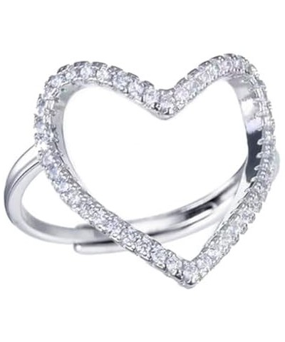 Hollow Heart Ring for Women Girls Rhinestone CZ Statement Ring Engagement Promise Ring Wedding Band Adjustable $7.64 Rings