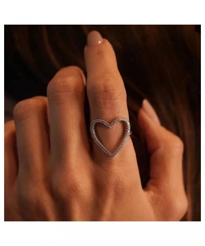 Hollow Heart Ring for Women Girls Rhinestone CZ Statement Ring Engagement Promise Ring Wedding Band Adjustable $7.64 Rings