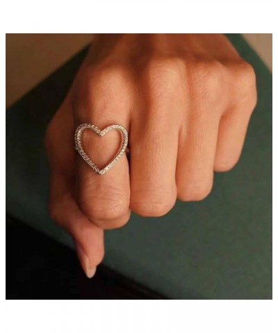 Hollow Heart Ring for Women Girls Rhinestone CZ Statement Ring Engagement Promise Ring Wedding Band Adjustable $7.64 Rings