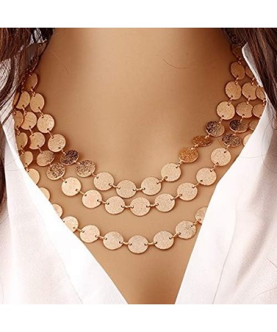 Sparkling Mutilayer Sequins Disc Coins Chunky Choker Necklace Bohemian Bib Collar Sweater Necklace for Women Silver $6.35 Nec...