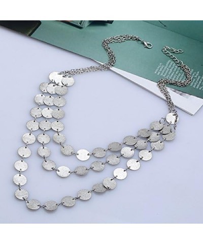 Sparkling Mutilayer Sequins Disc Coins Chunky Choker Necklace Bohemian Bib Collar Sweater Necklace for Women Silver $6.35 Nec...