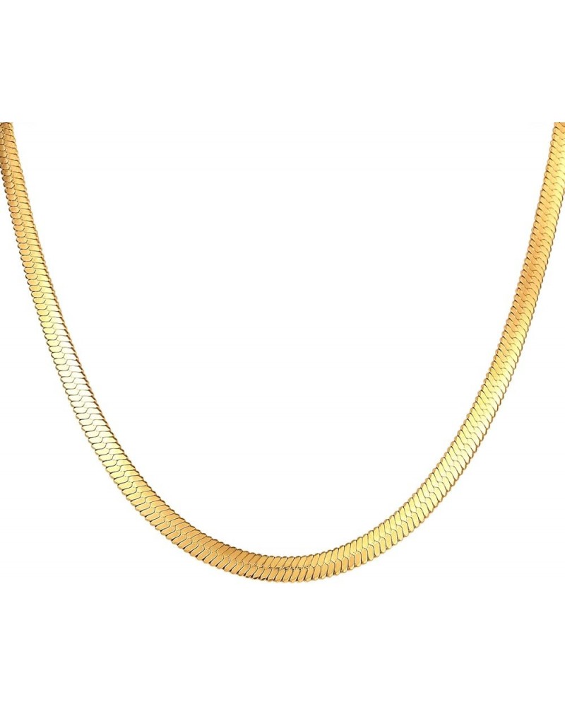 Jewelry 18k Real Gold Plated Herringbone Chain Stainless Steel Necklace for Men Women 16 Inches 24 Inches golden Herringbone ...