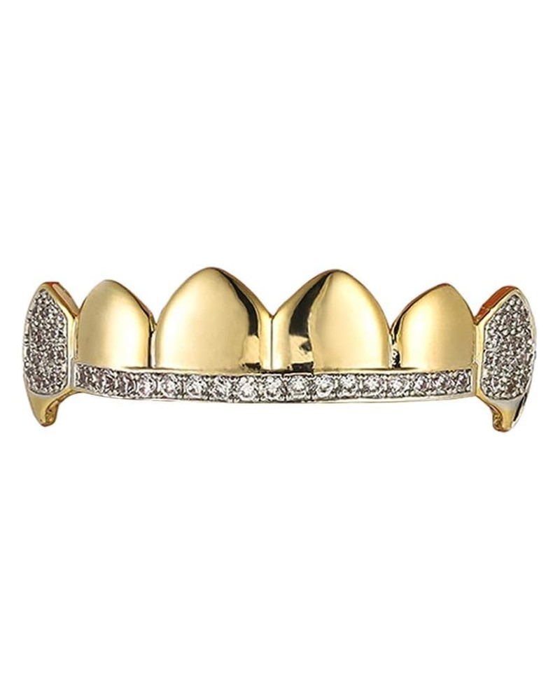 14K Gold Plated Iced Out CZ Top and Bottom Vampire Fangs Grillz for Your Teeth Hip Hop top only $8.54 Body Jewelry