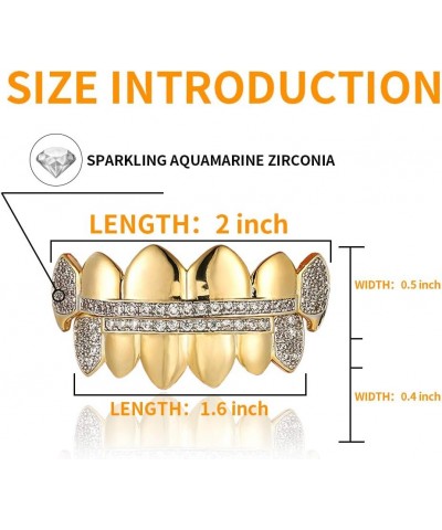 14K Gold Plated Iced Out CZ Top and Bottom Vampire Fangs Grillz for Your Teeth Hip Hop top only $8.54 Body Jewelry