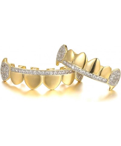 14K Gold Plated Iced Out CZ Top and Bottom Vampire Fangs Grillz for Your Teeth Hip Hop top only $8.54 Body Jewelry