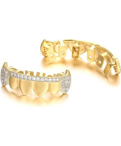 14K Gold Plated Iced Out CZ Top and Bottom Vampire Fangs Grillz for Your Teeth Hip Hop top only $8.54 Body Jewelry