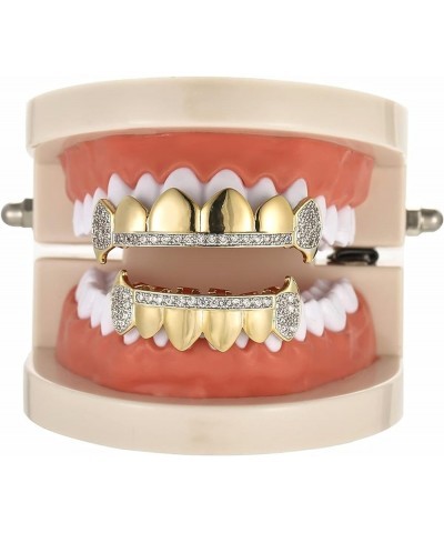 14K Gold Plated Iced Out CZ Top and Bottom Vampire Fangs Grillz for Your Teeth Hip Hop top only $8.54 Body Jewelry