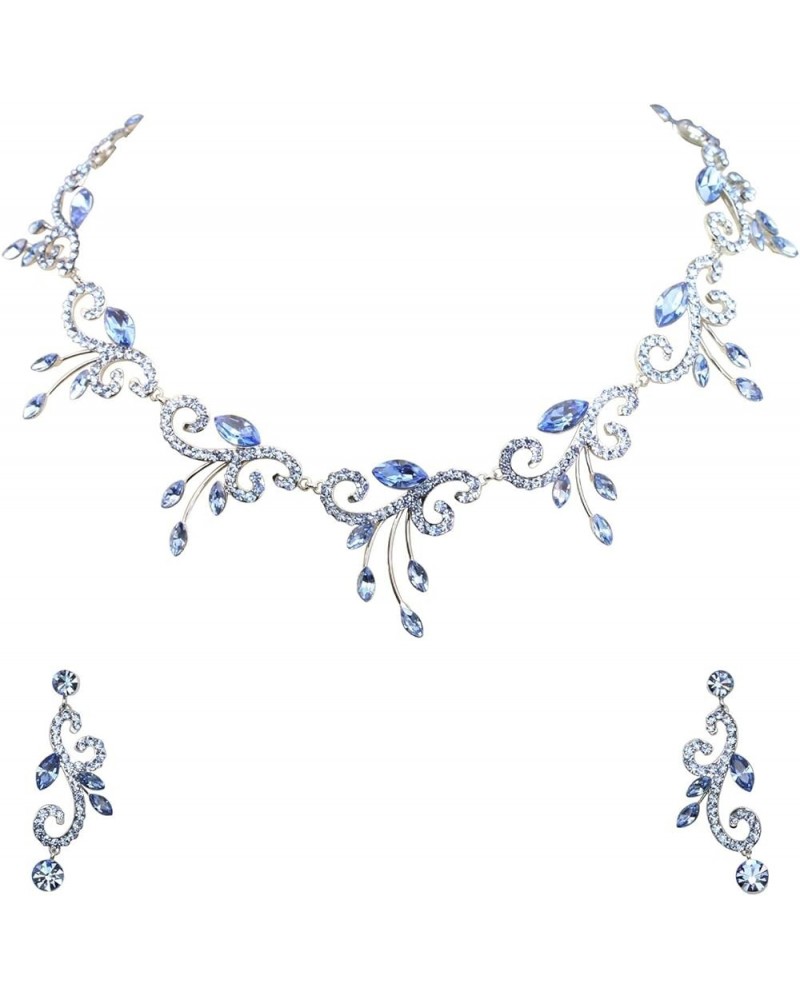 Gorgeous Rhinestone Crystal Floral Necklace Earrings Set Blue $24.79 Jewelry Sets