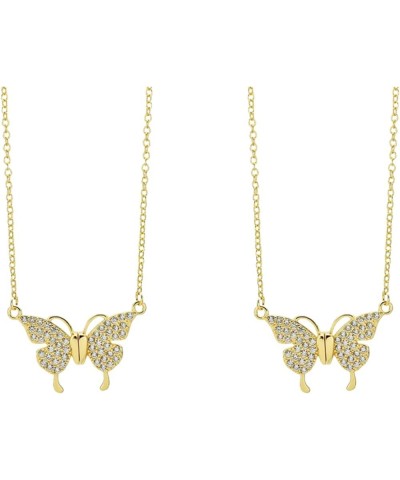 Magnetic Butterfly Patchwork Necklace,Metal Butterfly Crystal Pendant Necklace for Women 2Pcs-C $12.19 Necklaces