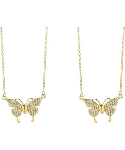 Magnetic Butterfly Patchwork Necklace,Metal Butterfly Crystal Pendant Necklace for Women 2Pcs-C $12.19 Necklaces