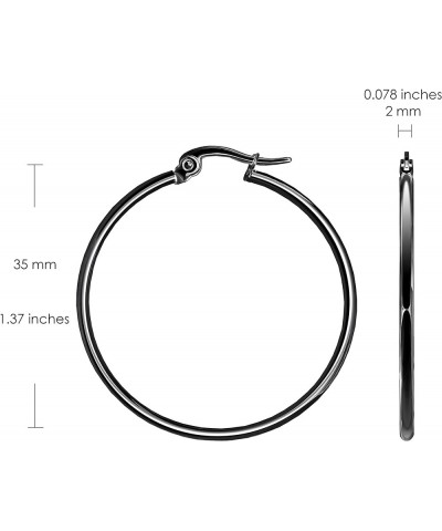 925 Sterling Silver Black Rhodium Flashed 2mm High Polished Round Click-Top Hoop Earrings for Women, Teen Girls 15mm-45mm 35m...