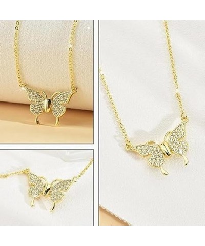 Magnetic Butterfly Patchwork Necklace,Metal Butterfly Crystal Pendant Necklace for Women 2Pcs-C $12.19 Necklaces