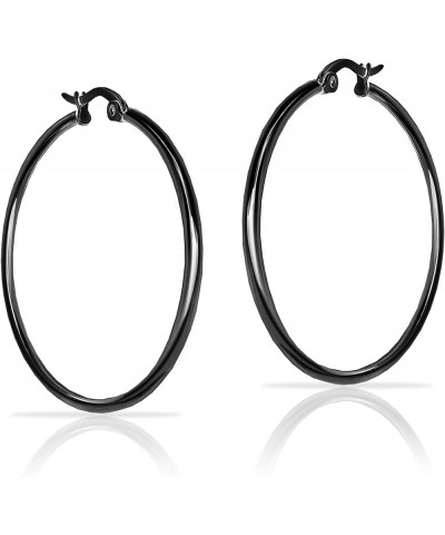 925 Sterling Silver Black Rhodium Flashed 2mm High Polished Round Click-Top Hoop Earrings for Women, Teen Girls 15mm-45mm 35m...