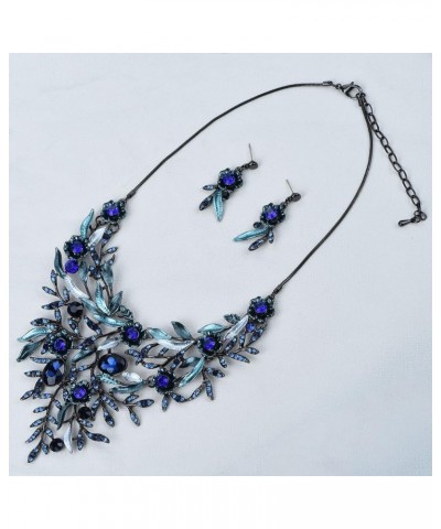 Vintage Women Beautiful Crystal Flower Enamel Blossom Flower Collar Bib Statement Necklace and Earrings Set for Women Wedding...