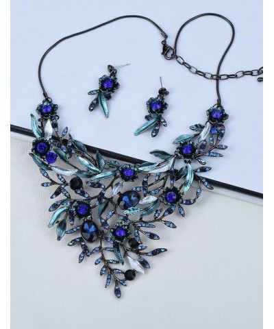 Vintage Women Beautiful Crystal Flower Enamel Blossom Flower Collar Bib Statement Necklace and Earrings Set for Women Wedding...