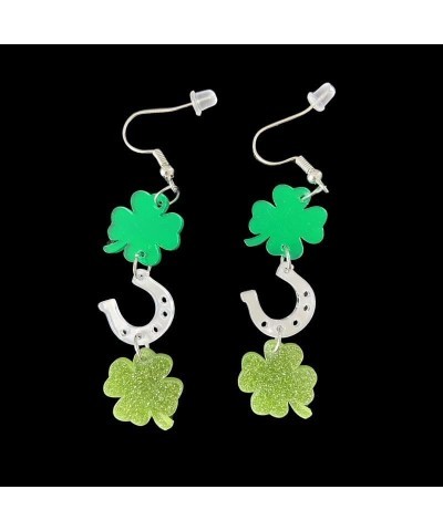 4 Pairs St. Patrick's Day Earrings Set Glitter Green Lucky Clover Acrylic Dangle Earrings Handmade Irish Shamrock Rainbow Cat...