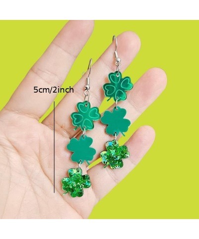 4 Pairs St. Patrick's Day Earrings Set Glitter Green Lucky Clover Acrylic Dangle Earrings Handmade Irish Shamrock Rainbow Cat...